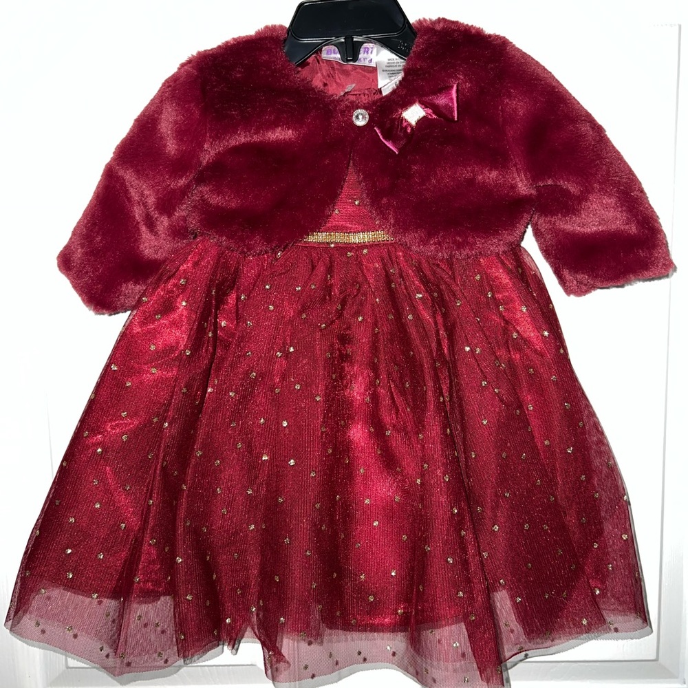 Baby Girl Dress with Matching Fur Jacket 6-9 months NWT